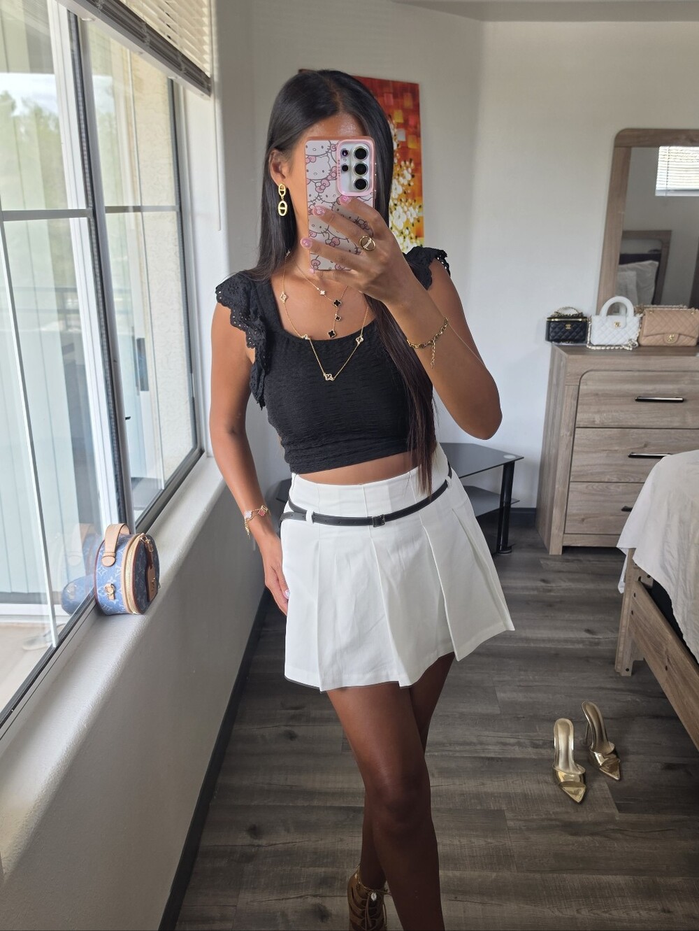 Women's White Pleated Tennis-Inspired Pencil Skirt